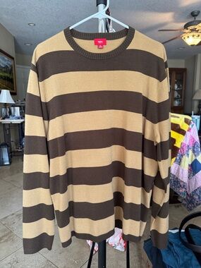 Mossimo Supply Co. Men's Brown and Tan Striped Crewneck Sweater